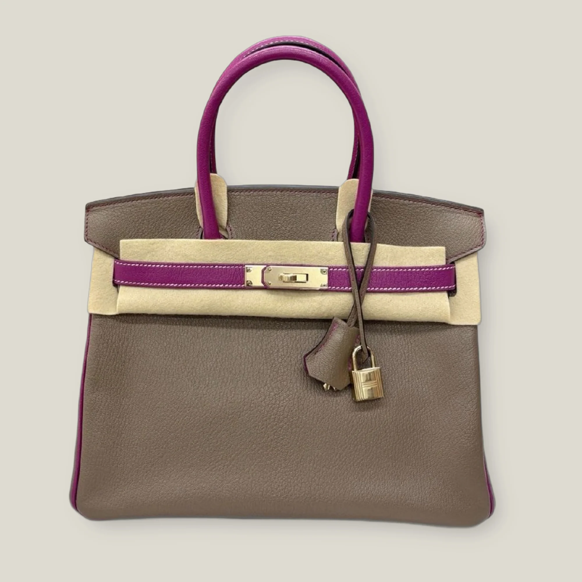 Hermès Birkin 30 HSS Bicolor Purple Pink / Etoupe Chevre & Chevre Mysore Brushed Palladium Hardware (2019) - Image 1