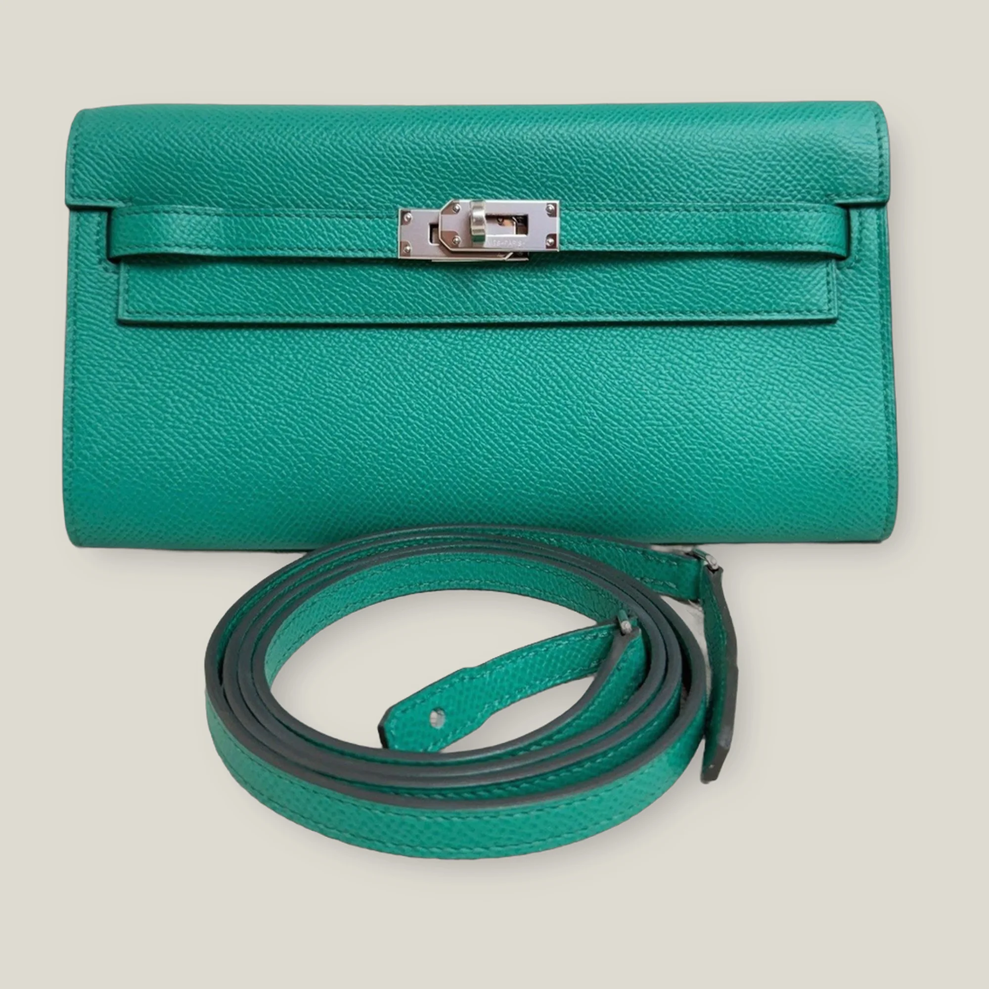 Hermès Kelly 20 Sellier Verso Blue Brume / Veronese Green Epsom Palladium Hardware (2021)