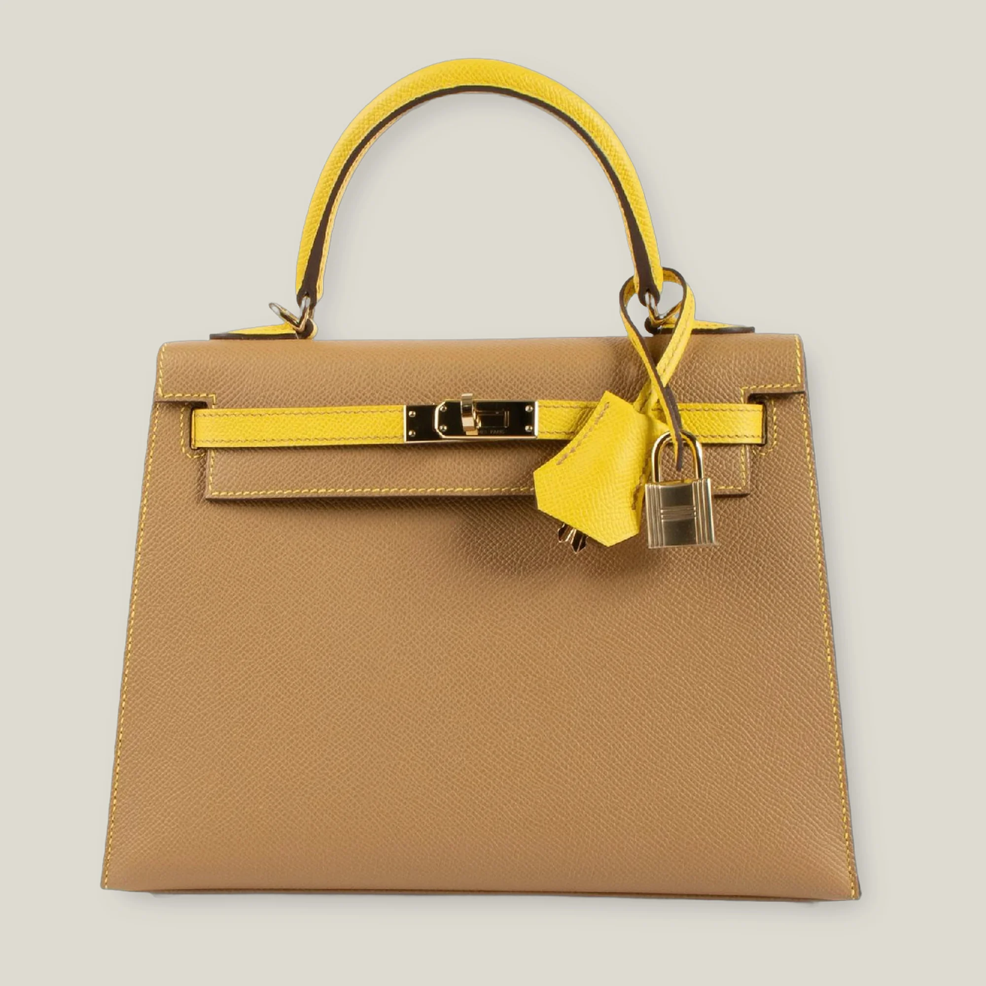 Hermès Kelly 25 HSS Bicolor Biscuit / Chick Yellow Epsom Gold Hardware (2025) - Image 1